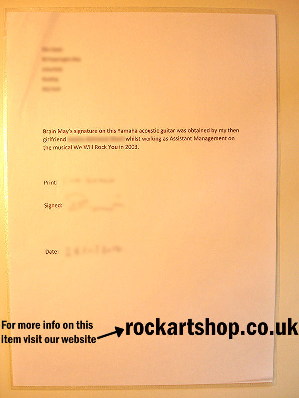Letter of Authenticity Brian May Signed Guitar
