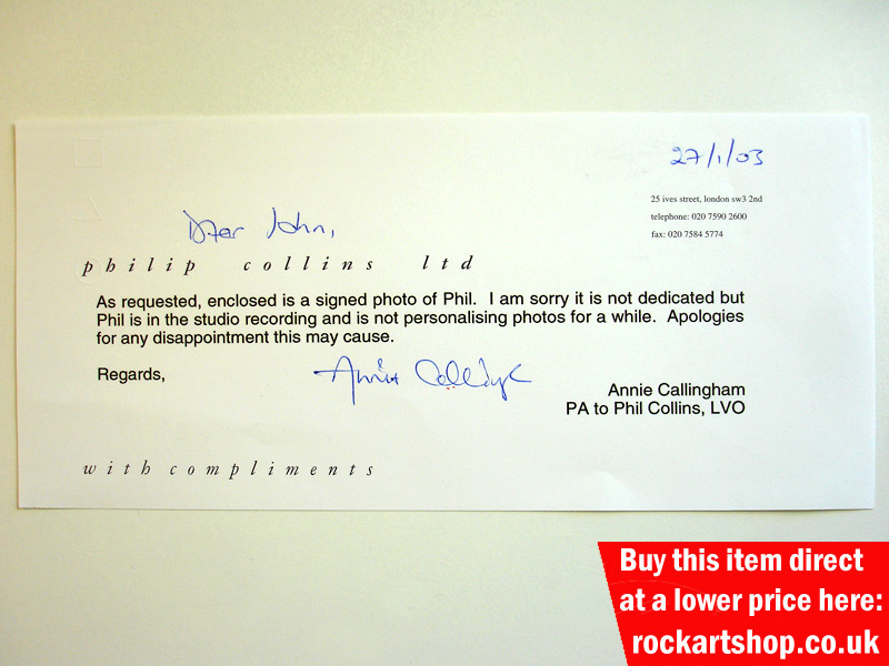 PHIL COLLINS LTD COMPLIMENT SLIP 2003