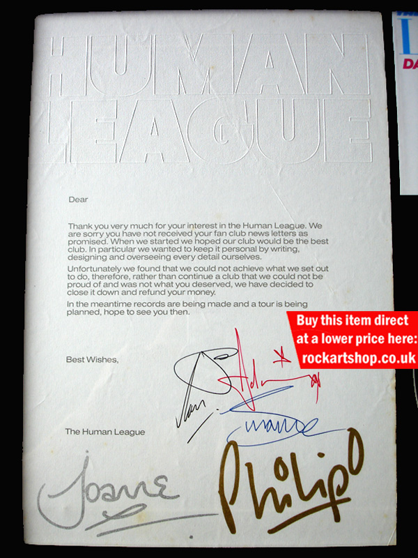 Human League 1981 Fan Club Letter Human League 1981 Fan Club Letter